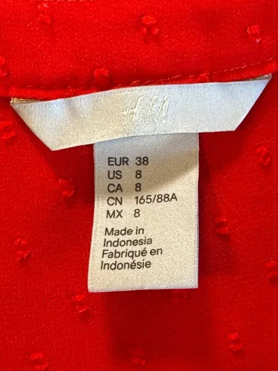 HM Red Swiss Dot Flutter Sleeve Dress Size 8 Fit and Flare Lined Mini Midi - Picture 8 of 10